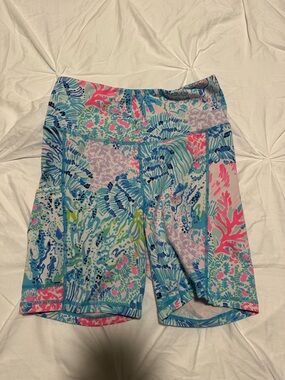 Lilly Pulitzer Coral Reef Print Bike Shorts in Blue, Pink & Green